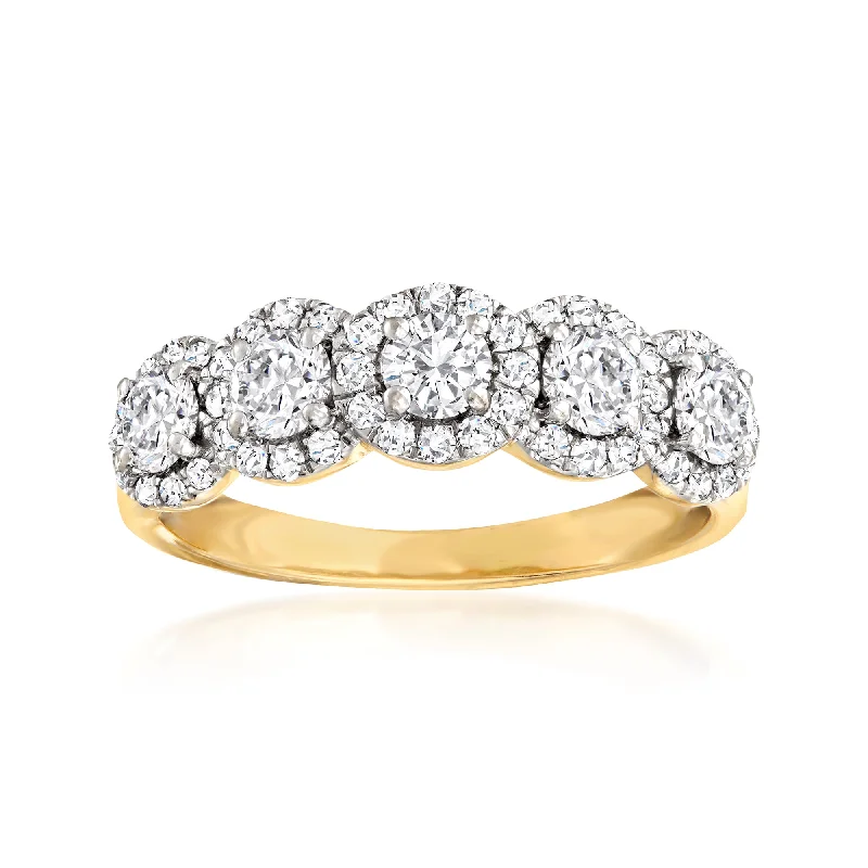 Ross-Simons Diamond 5-Stone Halo Ring in 14kt Yellow Gold