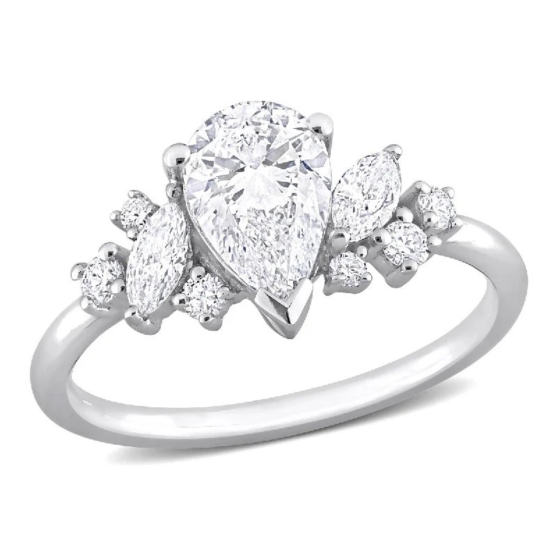 Created Forever by Miadora 1 3/8ct TW Multi-Shaped Lab-Grown Diamond Cluster Engagement Ring in 14k White Gold