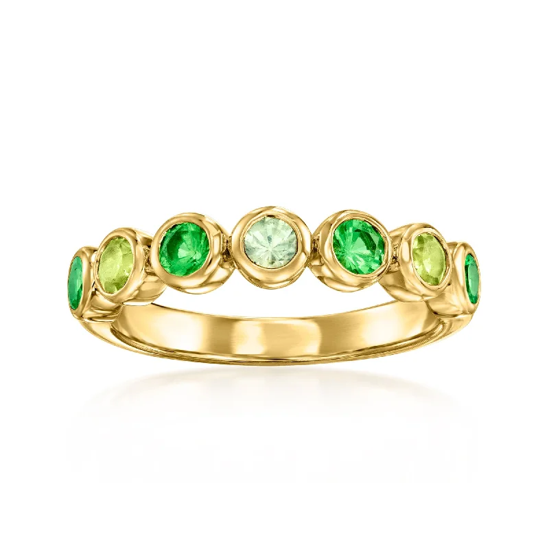 Ross-Simons Green Sapphire and . Tsavorite Ring With . Peridots in 18kt Gold Over Sterling