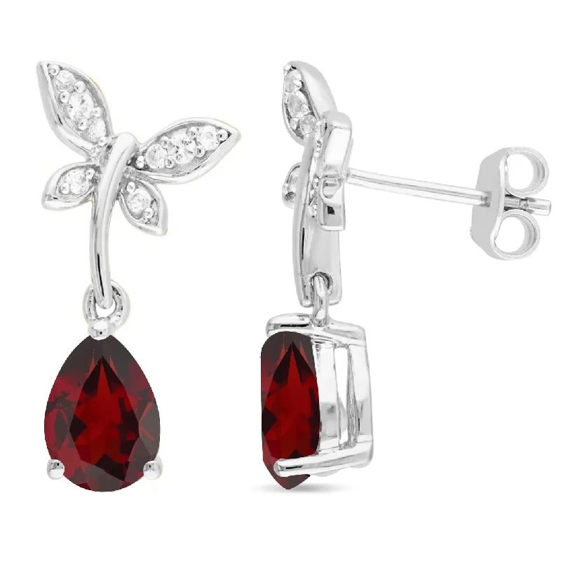 Sterling Silver with Garnet and White Topaz Drop Earring