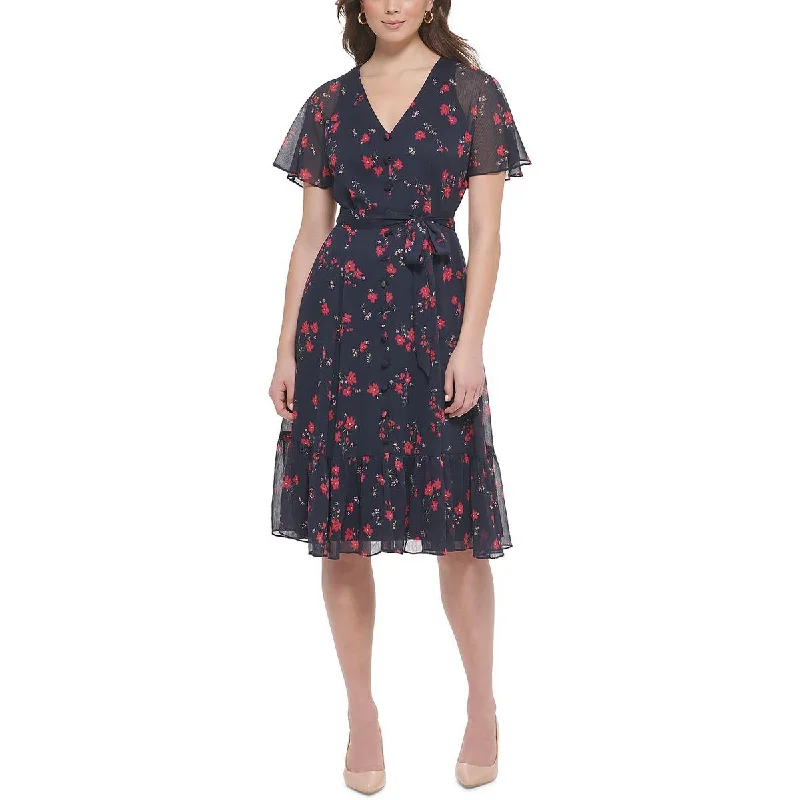 Calvin Klein Womens Floral Print Knee Length Fit & Flare Dress