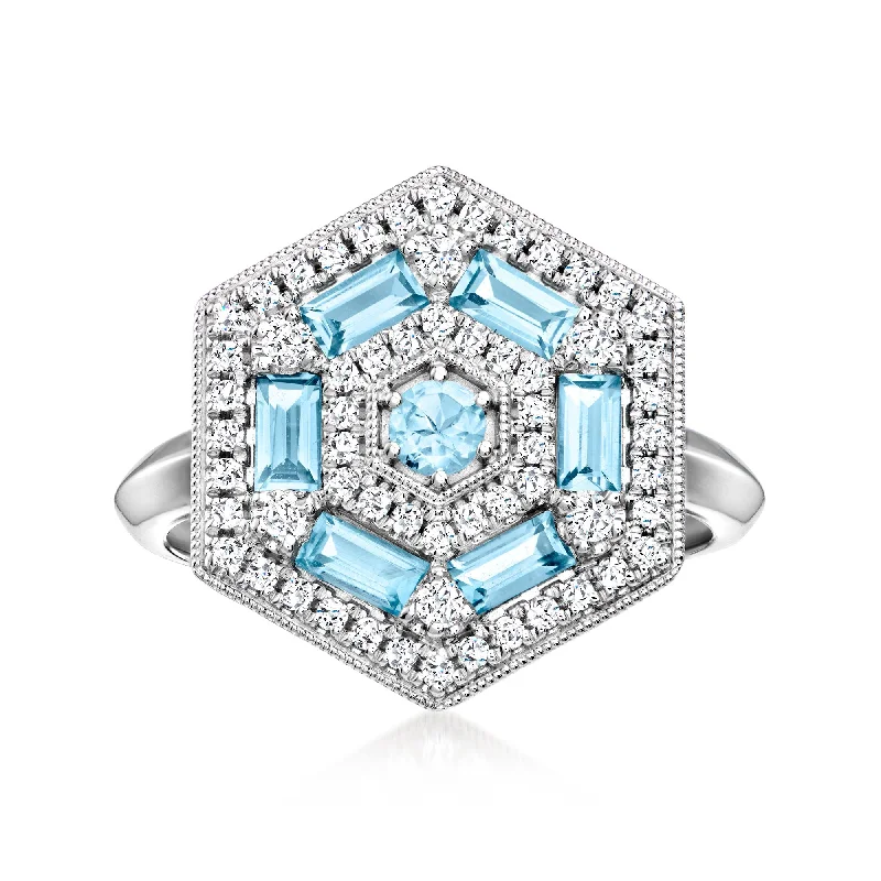 Ross-Simons Sky Blue and White Topaz Vintage-Style Ring in Sterling Silver