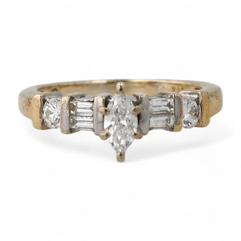 14K Gold Marquise Center Diamond Engagement Ring