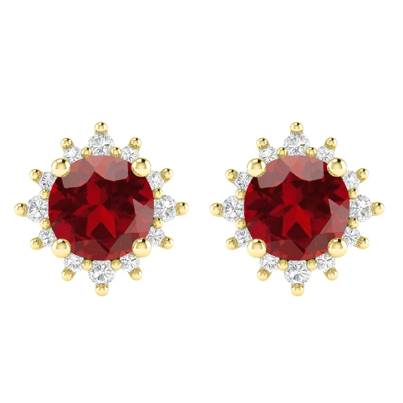 Gold Over Sterling Silver with Garnet and White Topaz Stud Earring