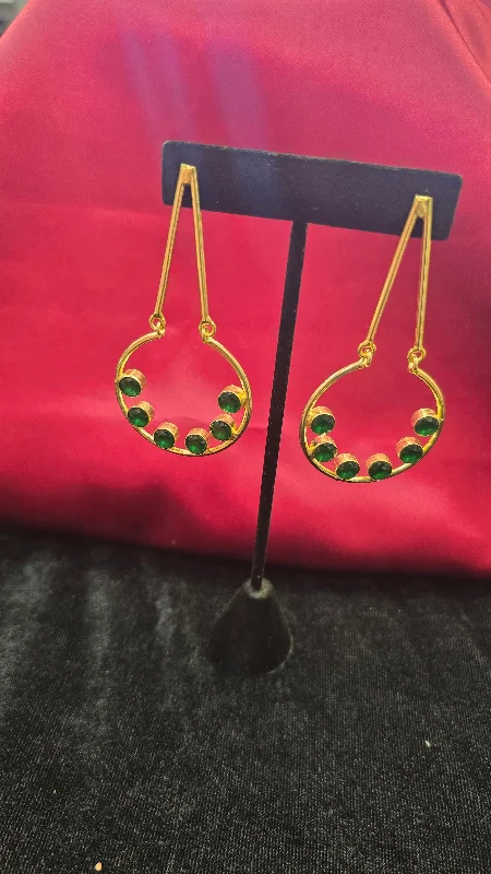 Emerald Green Color Round Earrings