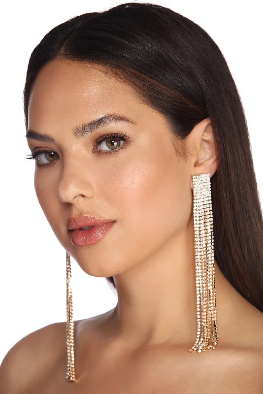 Long Rhinestone Fringe Earrings