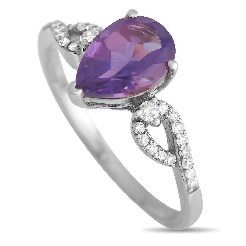 LB Exclusive 14K White Gold 0.15ct Diamond and Amethyst Ring RC4-11823WAM