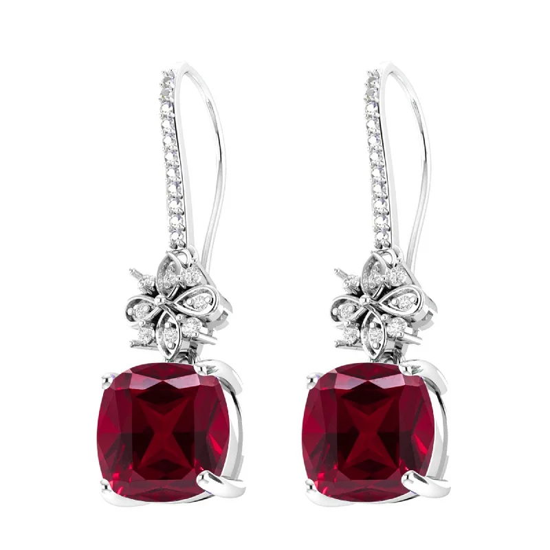 Sterling Silver with Ruby and White Topaz Dangle Earring