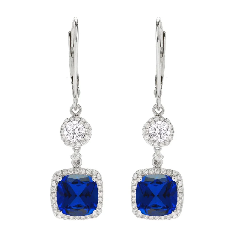 Sterling Silver & Blue Sapphire,Moissanite,White Topaz Dangle Earring