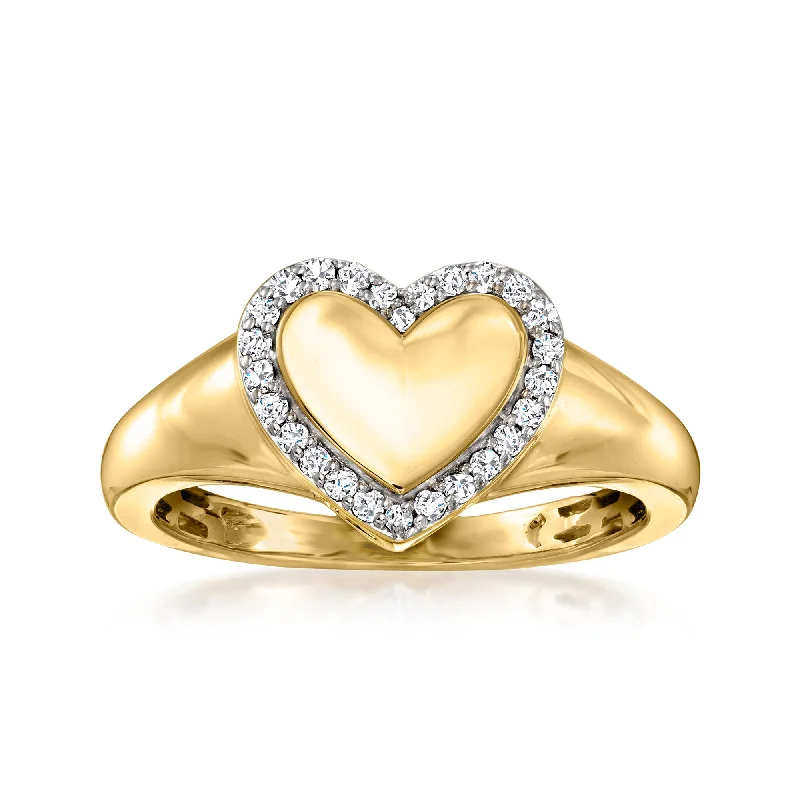 Ross-Simons Diamond Heart Signet Ring in 14kt Yellow Gold