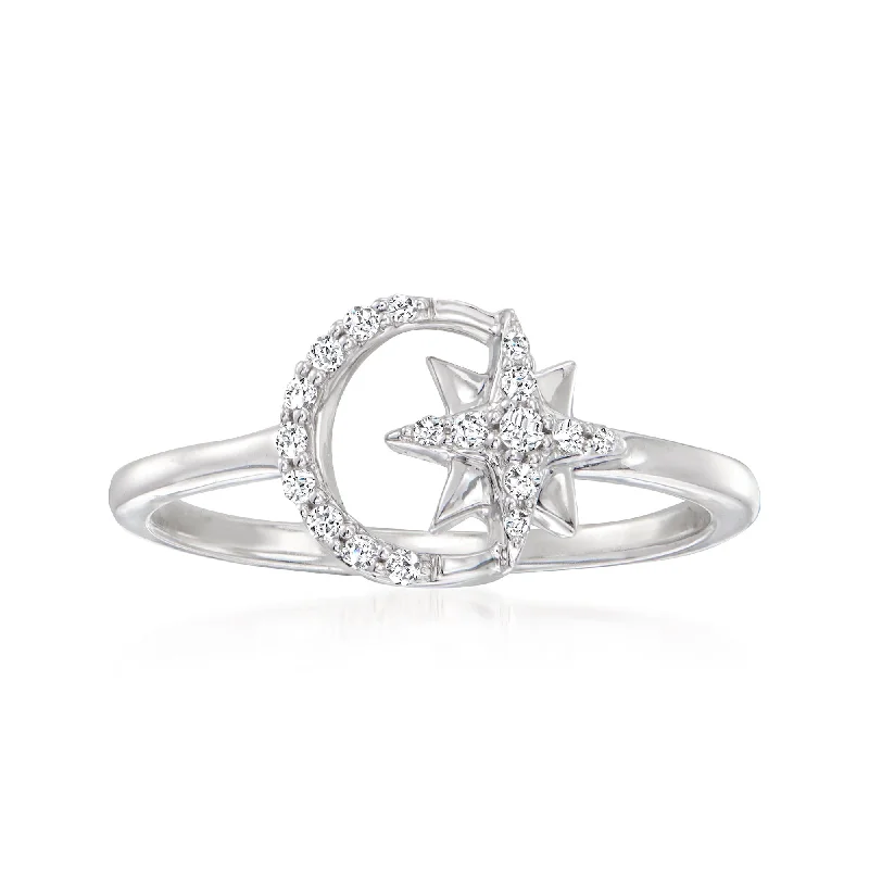 RS Pure by Ross-Simons Diamond Moon and Star Ring in Sterling Silver