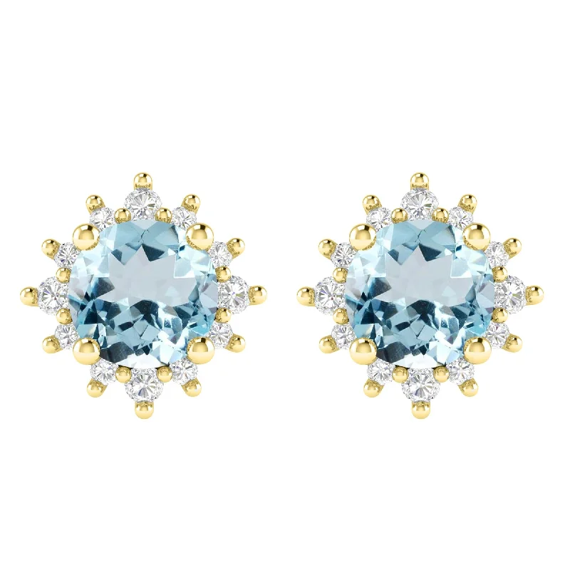 Gold Over Sterling Silver with Aquamarine and White Topaz Stud Earring