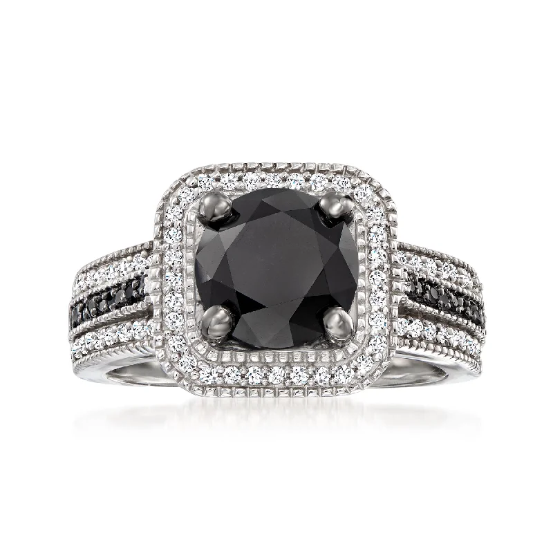 Ross-Simons Black and White Diamond Ring in Sterling Silver