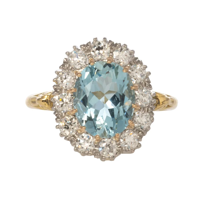 Victorian Style 2.25ct Oval Aquamarine & Diamond Cluster Ring