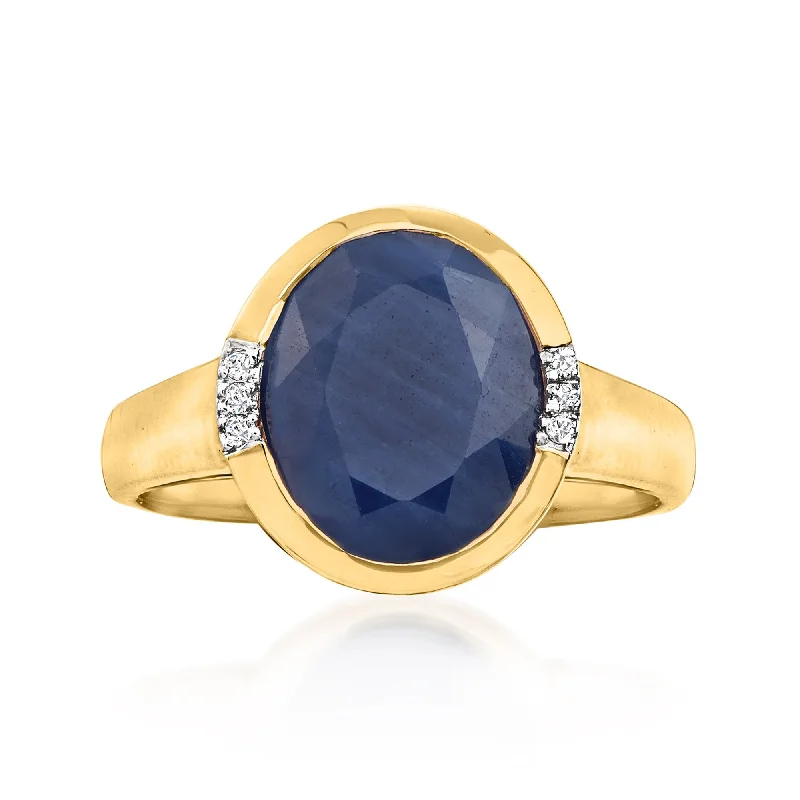 Ross-Simons African Sapphire Ring With Diamond Accents in 14kt Yellow Gold