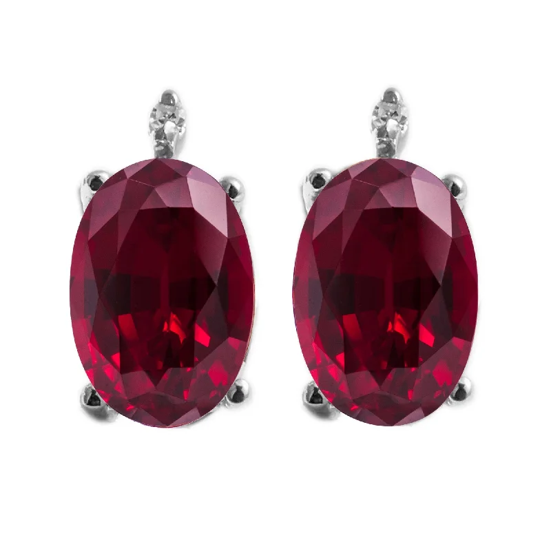 Sterling Silver with Ruby and Genuine White Diamond Stud Earring