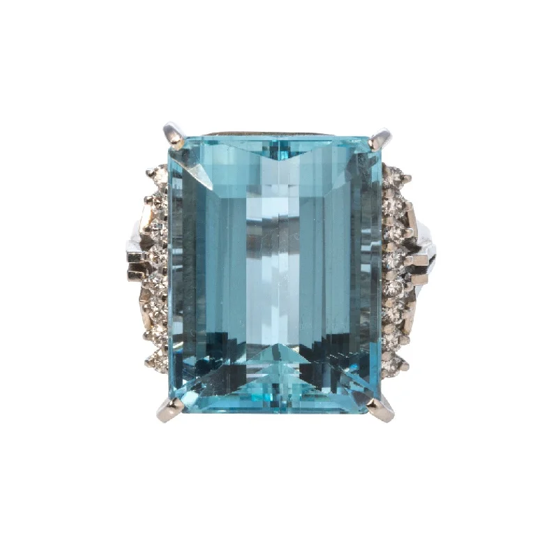 Estate 16ctw Emerald-Cut Aquamarine & Diamond Platinum Ring