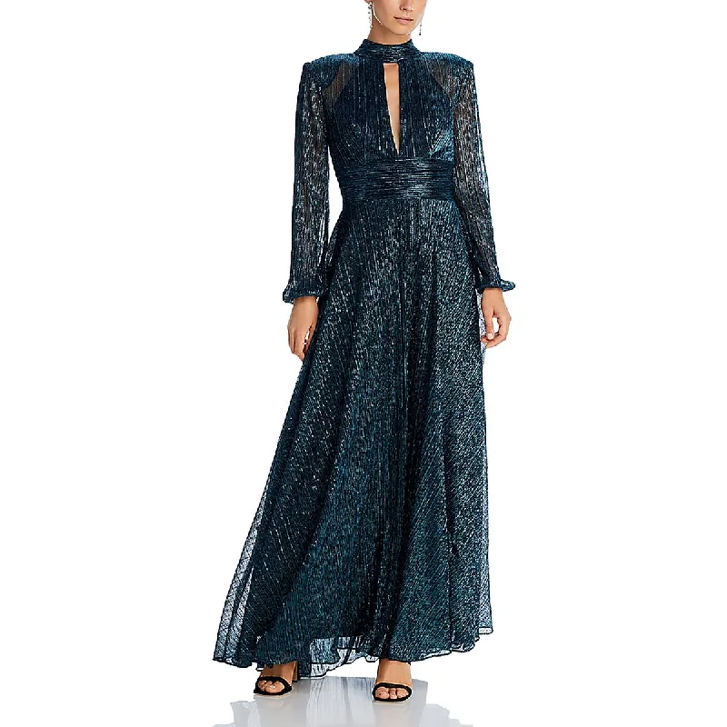 Aqua Womens Metallic Long Evening Dress