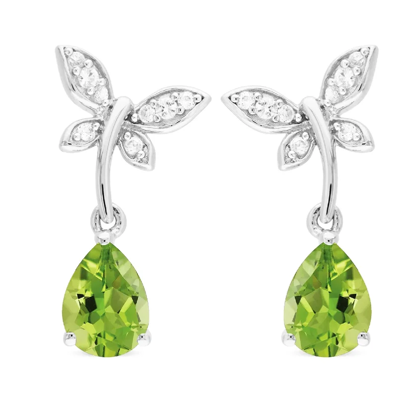 Sterling Silver with Natural Peridot and White Topaz Drop Earring