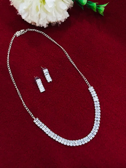 Appealing White Color Oxidized Necklace With Earrings Sets