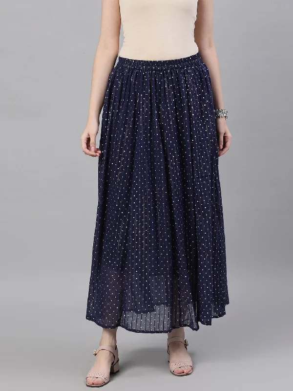 NOZ2TOZ Women Navy blue polka dot printed maxi skirt