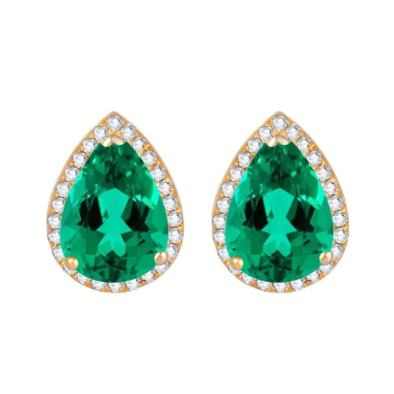 Gold Over Sterling Silver Emerald and White Zircon Halo Stud Earring