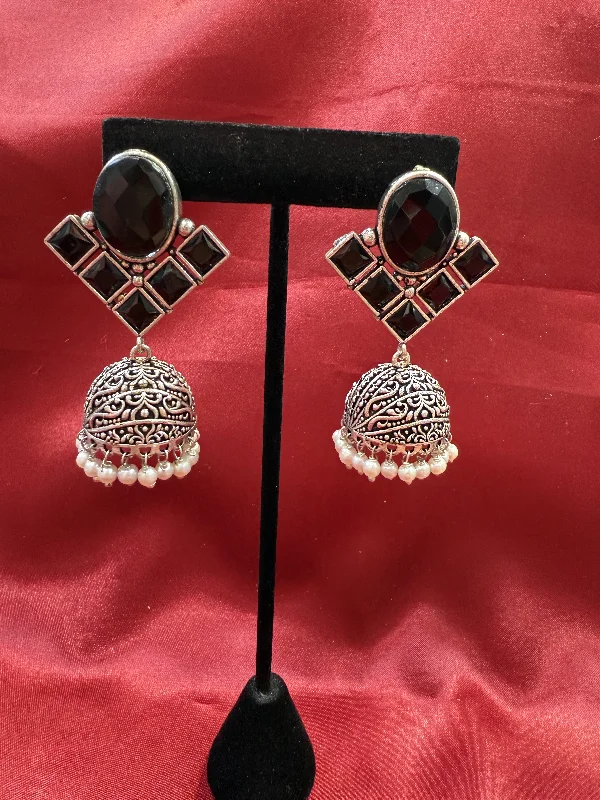 Alluring Black Stone Jhumka  Designer Oxidized Earrings For Women