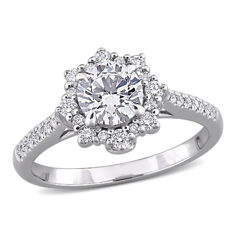 Created Forever by Miadora 1 1/6ct TW Round Lab-Grown Diamond Halo Engagement Ring in 14k White Gold