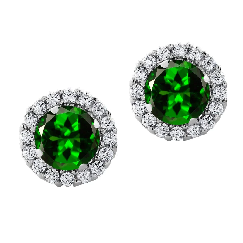 Sterling Silver with Chrome Diopside and White Topaz Stud Earring