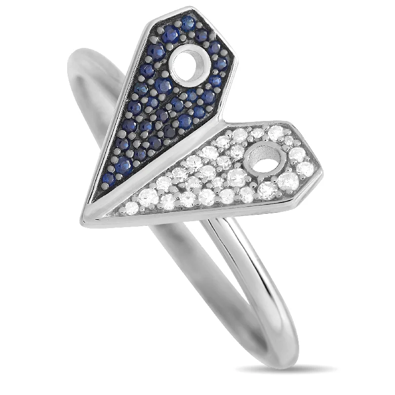 LB Exclusive 14K White Gold 0.08ct Diamond and Sapphire Heart Ring RC4-12002WSA