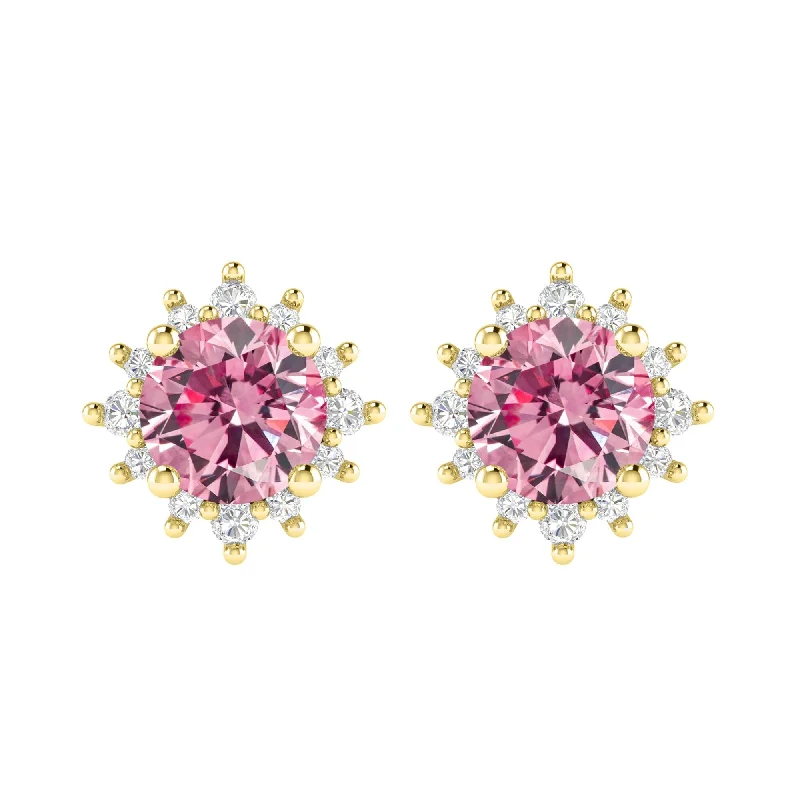 Gold Over Sterling Silver with Pink Moissanite and White Topaz Earring