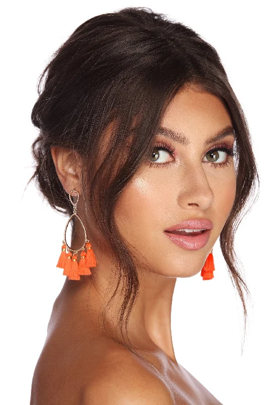 Double Tear Drop Tassel Earrings