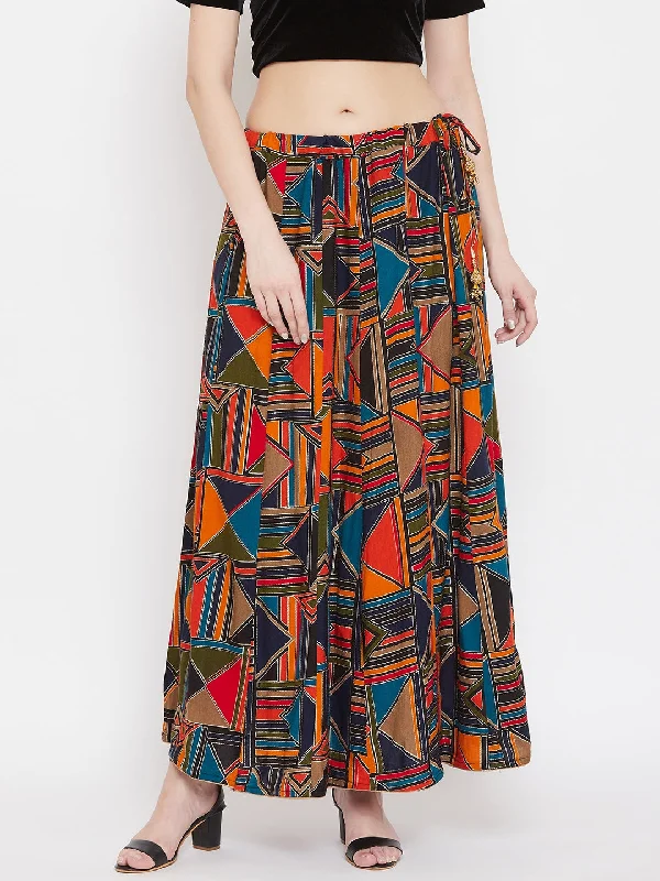 Wahe-NOOR Women's Navy Blue Geometric Print Maxi Skirt