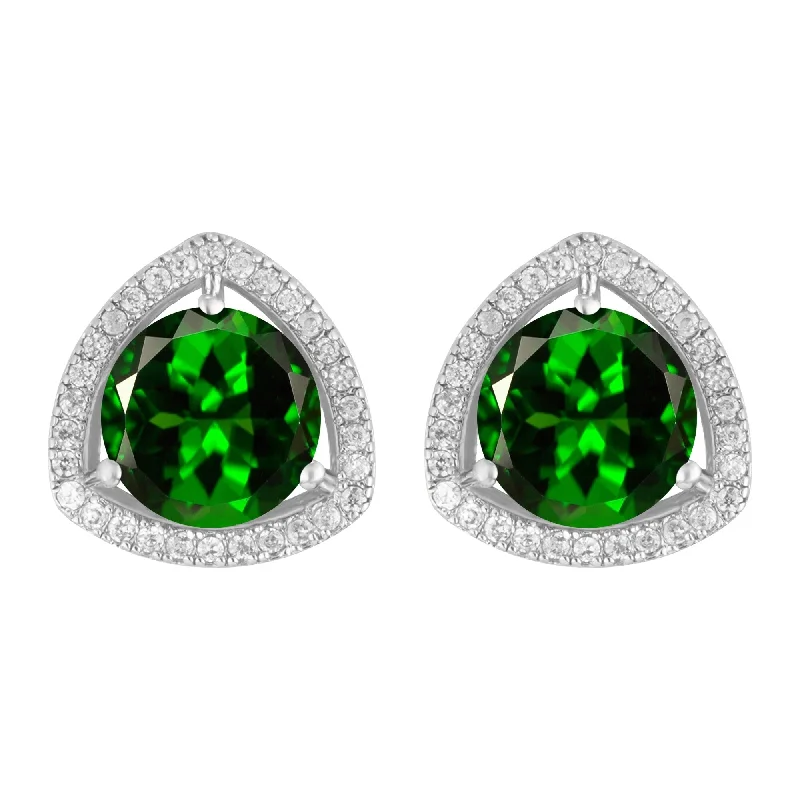 Sterling Silver with Chrome Diopside and White Topaz Halo Stud Earring