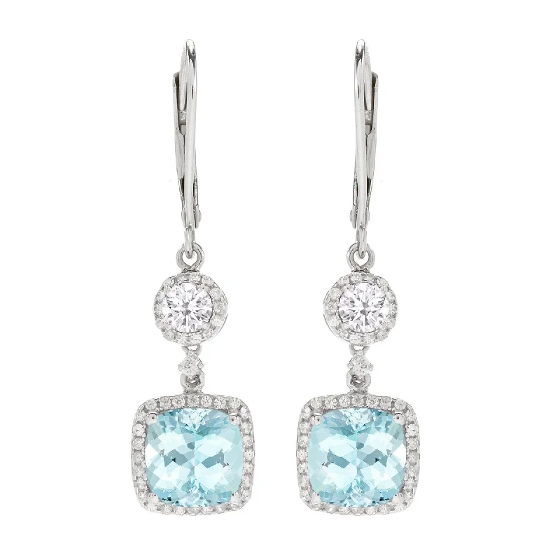 Sterling Silver with Aquamarine, Moissanite&White Topaz Dangle Earring