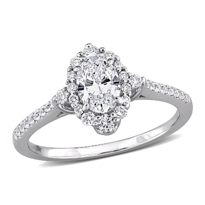 Created Forever by Miadora 3/4ct TW Oval Round-Cut Lab-Grown Diamond Halo Engagement Ring in 14k White Gold