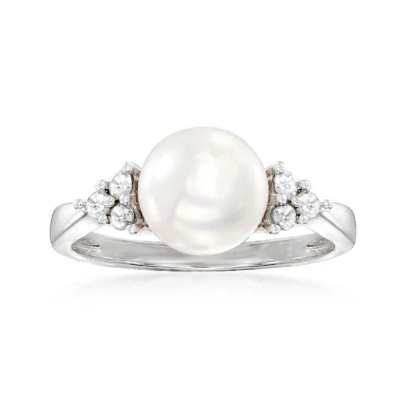 Ross-Simons 8-8.5mm Cultured Pearl and . Diamond Ring in Sterling Silver