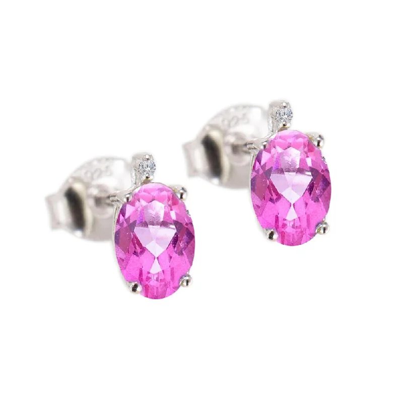 Sterling Silver 1.15ct. Oval Pink Topaz and White Diamond Earring (H-I, I2-I3)