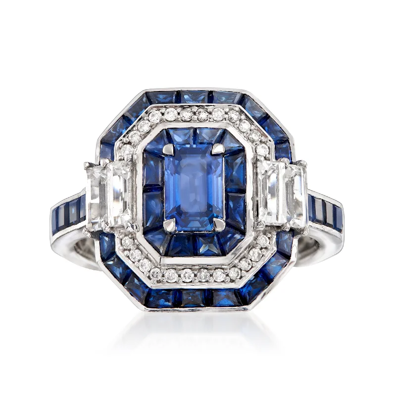 Ross-Simons Sapphire Ring With Diamond Accents in 14kt White Gold