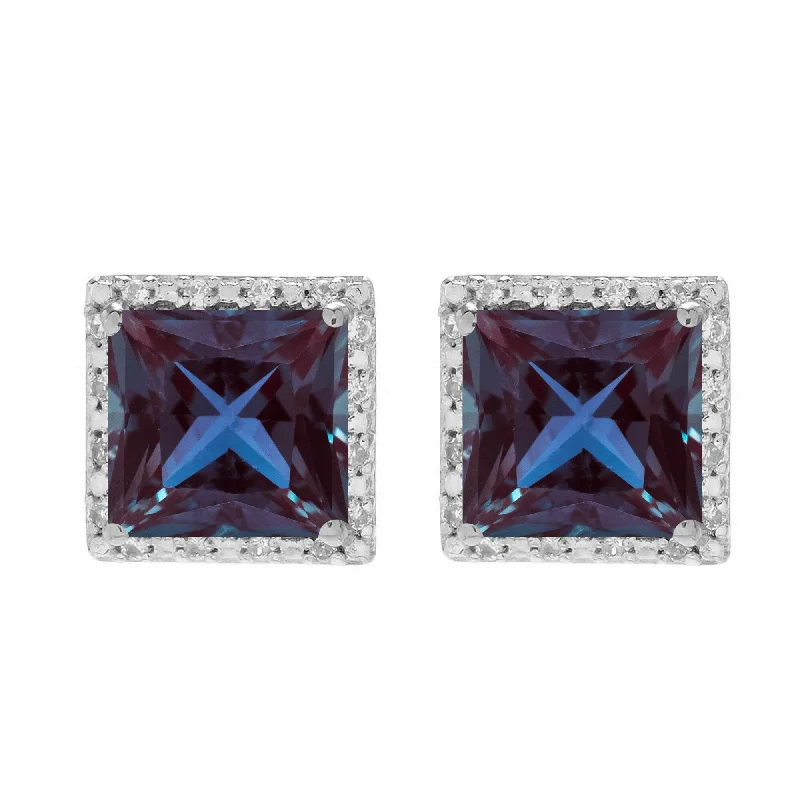 Sterling Silver Color Changing Alexandrite & White Topaz Stud Earring