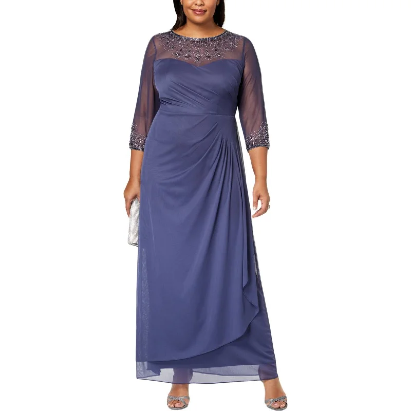 Alex Evenings Womens Plus Embellished Illusion Evening Dress