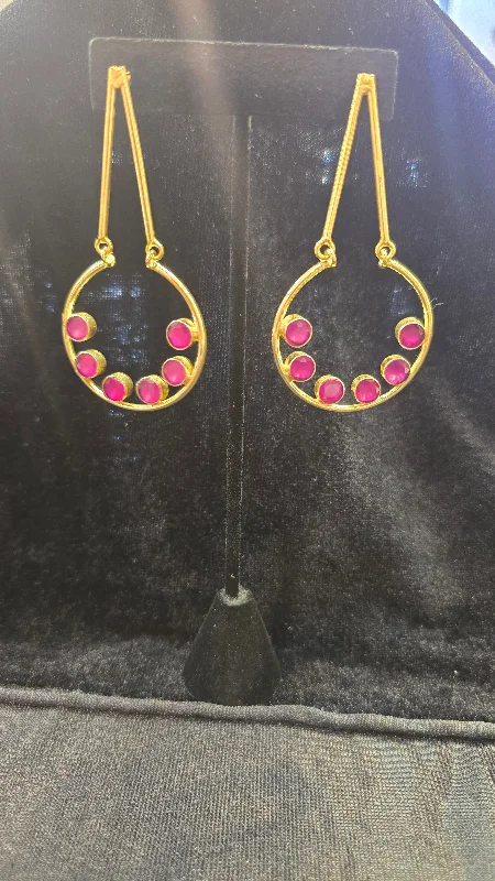 Beautiful Maroon Color Gold Plated Earrings