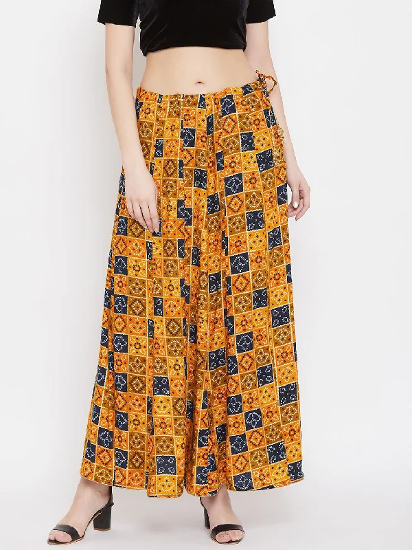 Wahe-NOOR Women's Mustard Printed Maxi Skirt