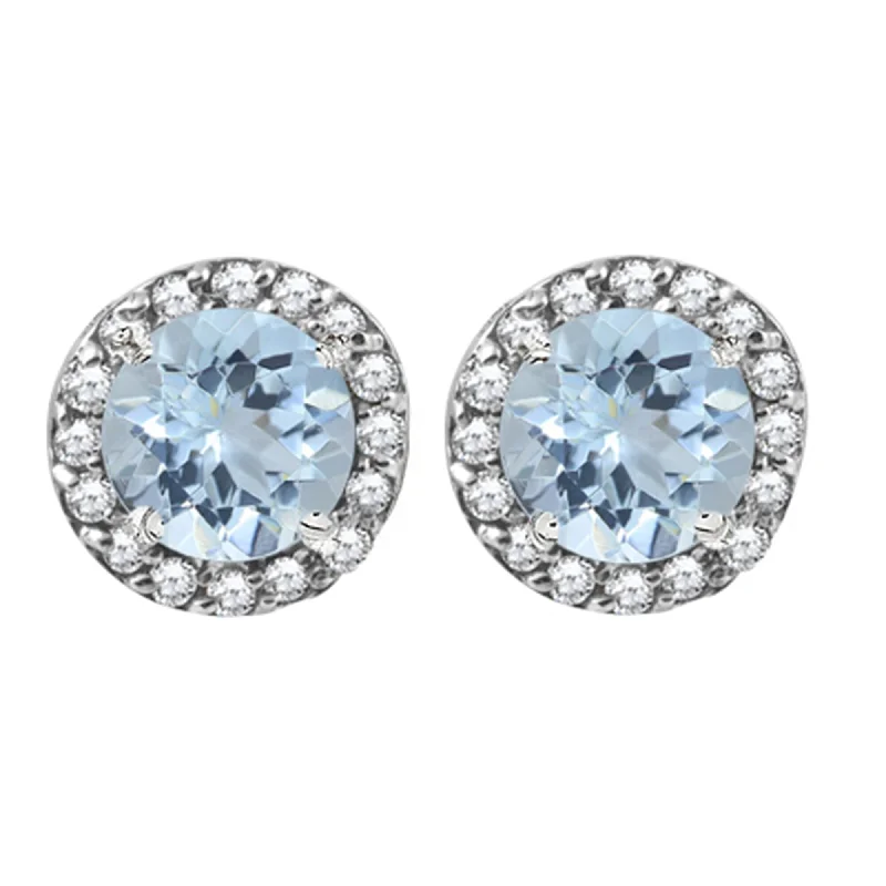 Sterling Silver Aquamarine and White Topaz Halo Stud Earring