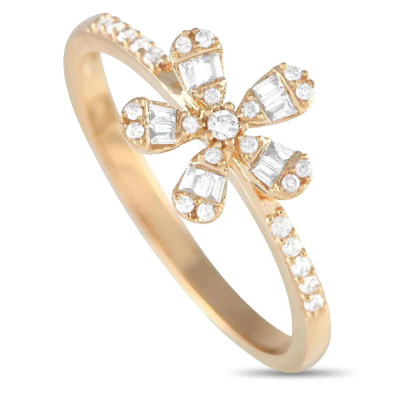 LB Exclusive 14K Yellow Gold 0.20ct Diamond Flower Ring RN32404