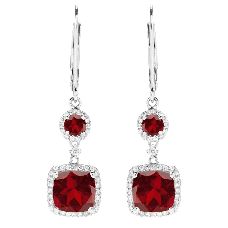 Sterling Silver with Natural Garnet and White Topaz Dangle Earring