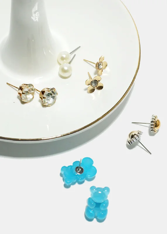 12-Pair Bear Earring Set