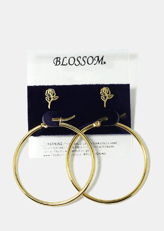 2-Pair Flower & Hoop Earrings