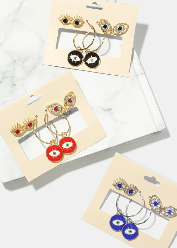 3 Pair Evil Eye Earrings