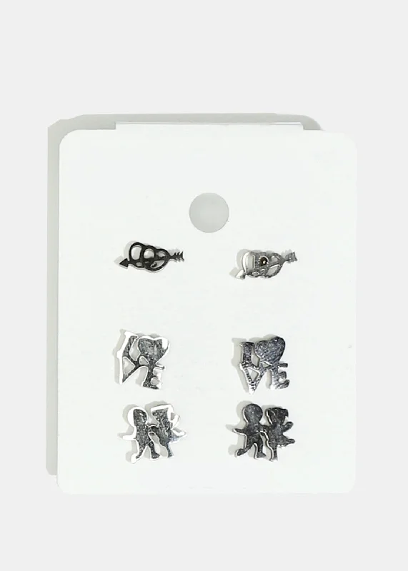 3-Pair Multi-Design Earring Set